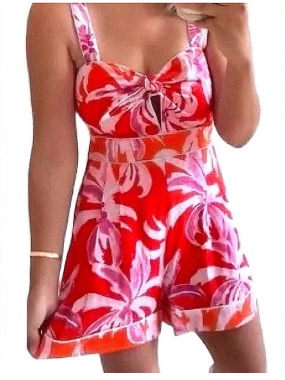 House of Harlow 1960 Red and Pink Floral Romper